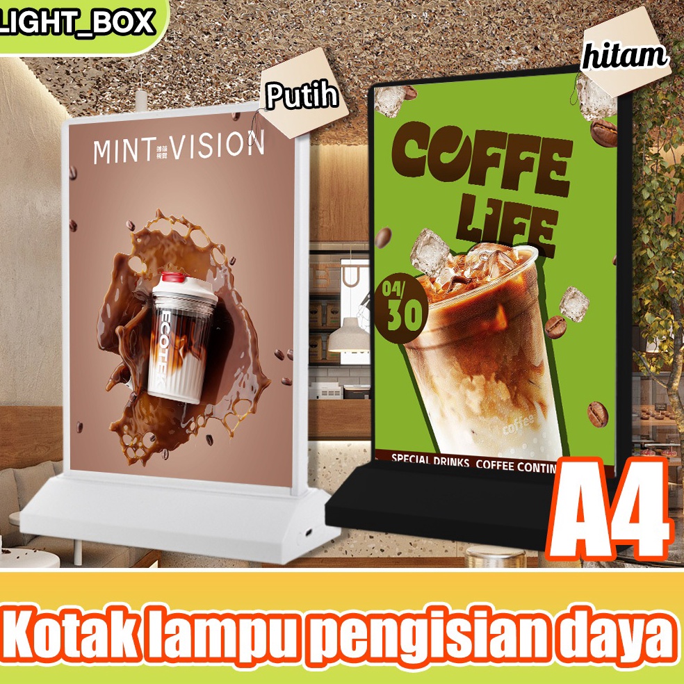 

KODE E72J Ready display menu LED Kotak lampu pemesanan pengisian daya dua sisi LED Cafe Menu Board lampu menu led display