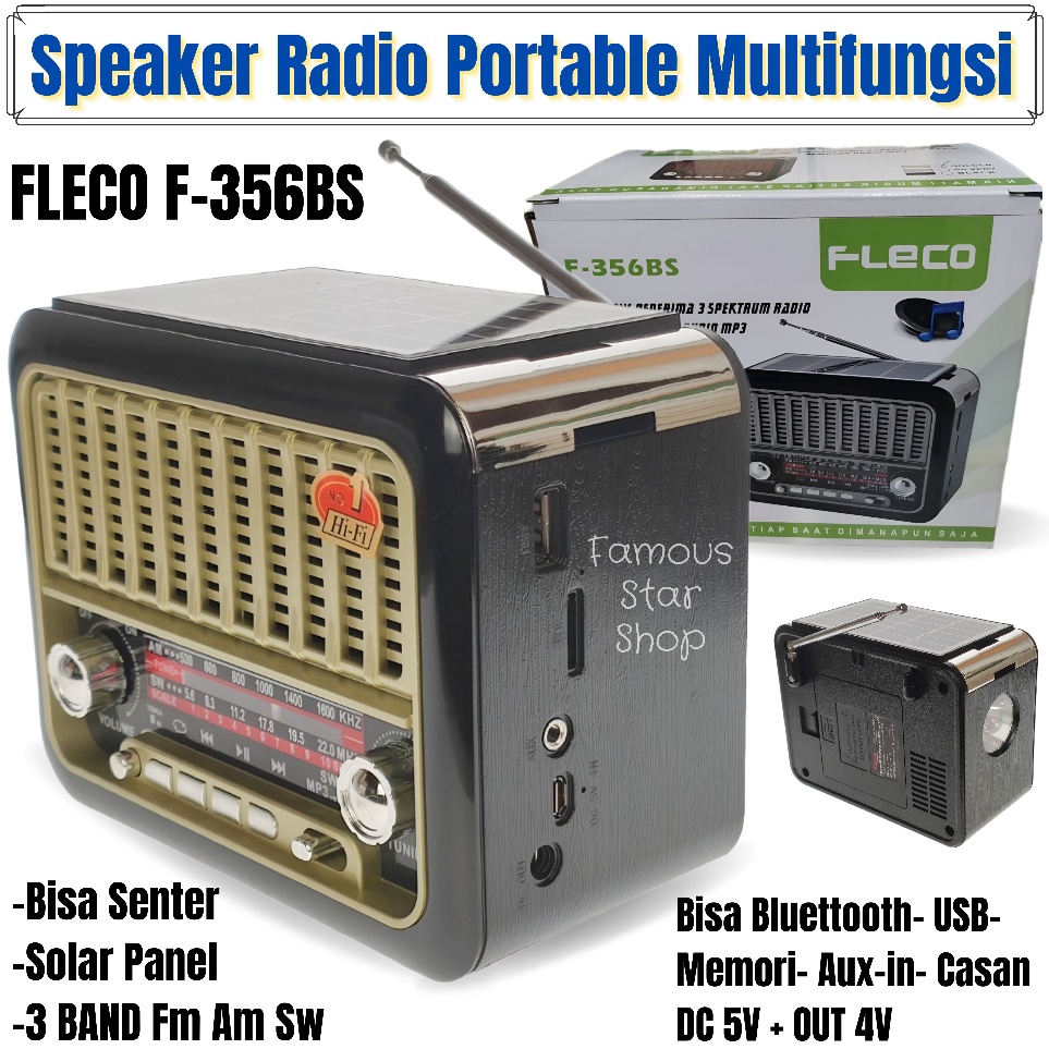 Poble Speaker Bluetooth Radio FLECO F356BS Classic Daya Tangkap Frekuensi Kuat Suara Jernih  Radio J