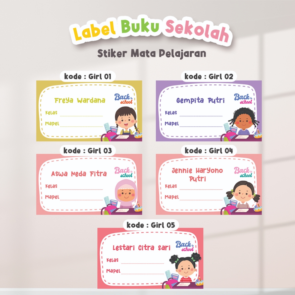 

Stiker Label Buku Pelajaran Sekolah TEMA GIRL, PEREMPUAN CUSTOM NAMA - Stiker mata pelajaran Isi 20 Stiker Mapel BACK TO SCHOOL