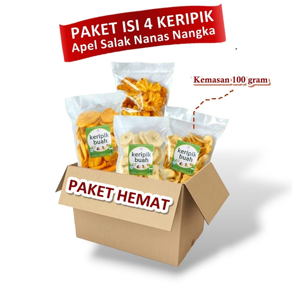 

PAKET HEMAT ISI 4 KERIPIK BUAH APEL SALAK NANGKA KUALITAS SUPER KEMASAN 100 GRAMKERIPIK NANGKA APEL SALAK BUAH KERING SNACK VIRAL JAJANAN ENAK JAJANAN SNACK SEHAT VEGETARIAN DIET LEBARAN KUE LEBARAN