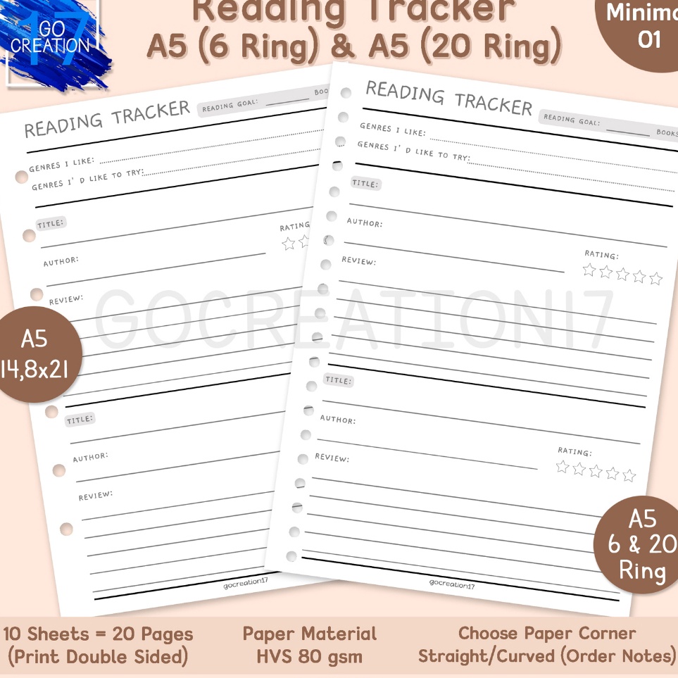 

Buku Planner Kes Binder Reading Tracker Simple Minimalis A5 ring 2 dan A5 ring 6