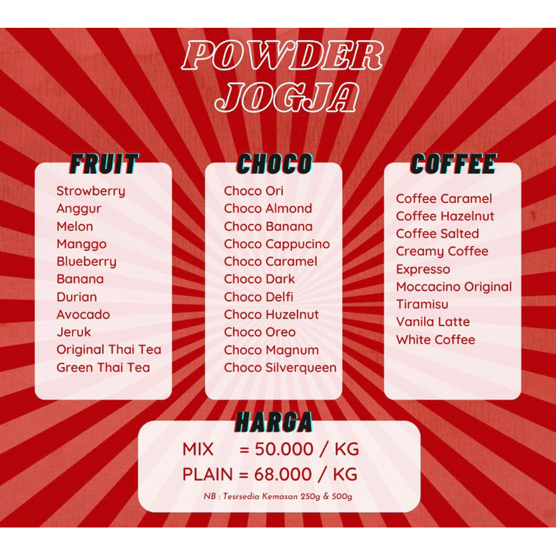 

Bubuk Minuman Rasa Kiloan / Powder Minuman Rasa Kiloan Murah