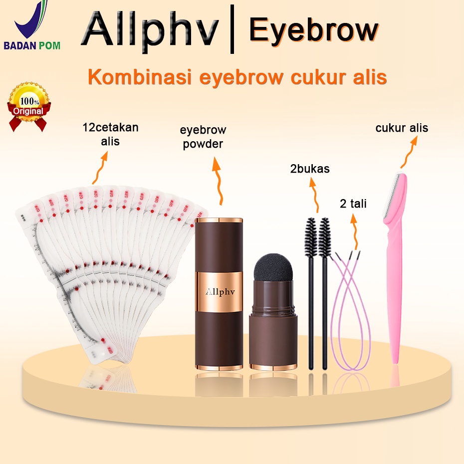 3in1Allphv Eyebrow Powder cetakan alis tali Waterproof alis 12pcs alis cetakan tempel