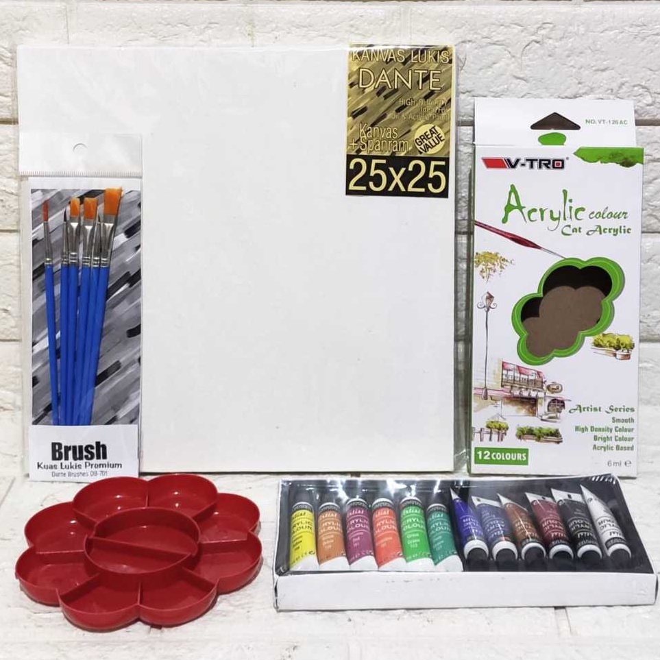 

PAKET MELUKIS 4in1 SET Kanvas 25x25 Kuas Palet