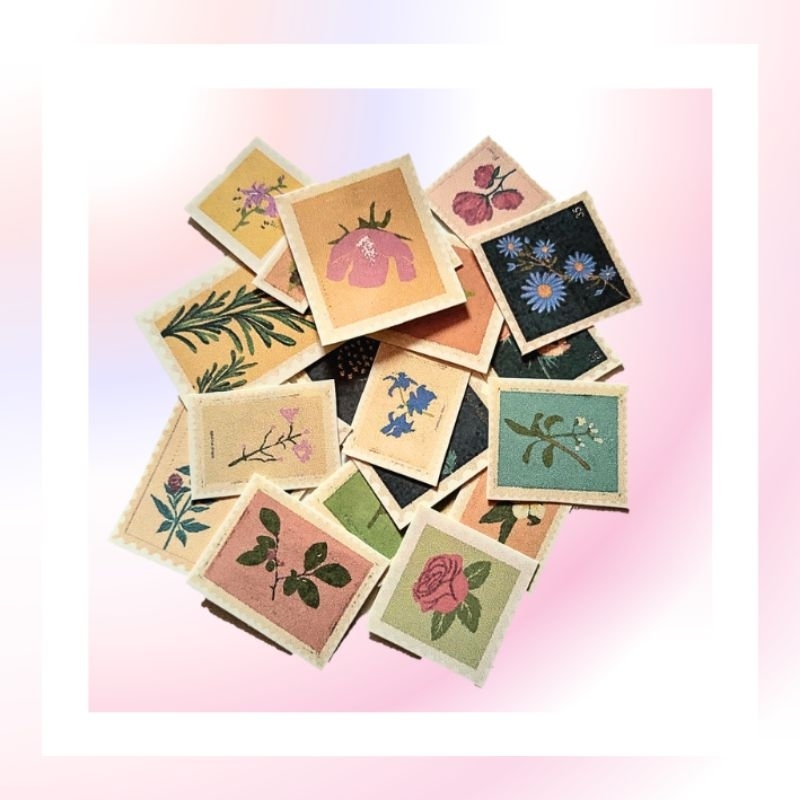 

20 Pcs Sticker Flower Stamp / Perangko Bunga