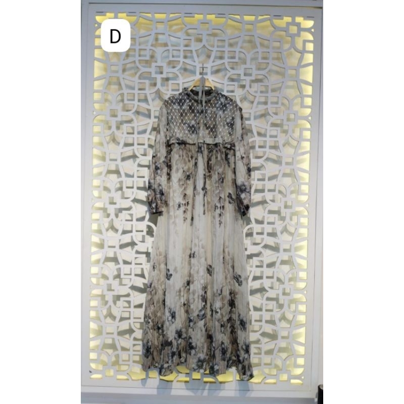 fd_Baju Dres Gamis Motif Bunga Ceruti Premium lebaran 2024 warna putih bw cantik model terbaru