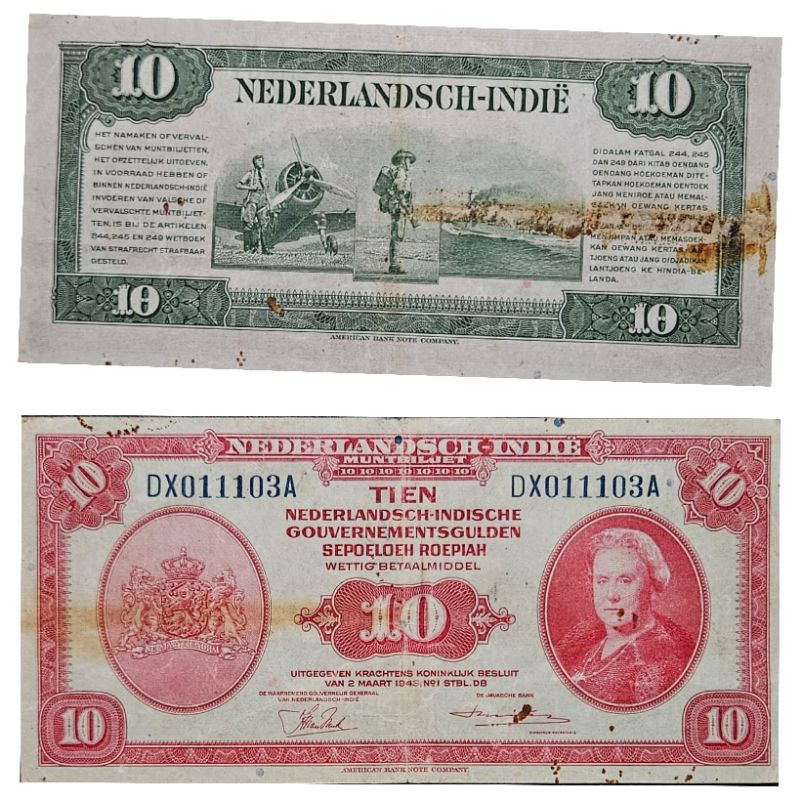 #Super Murah Uang Kuno Indonesia NICA 10 Gulden Tahun 1943 AXF renyah bagus Original 100% Kertas ren