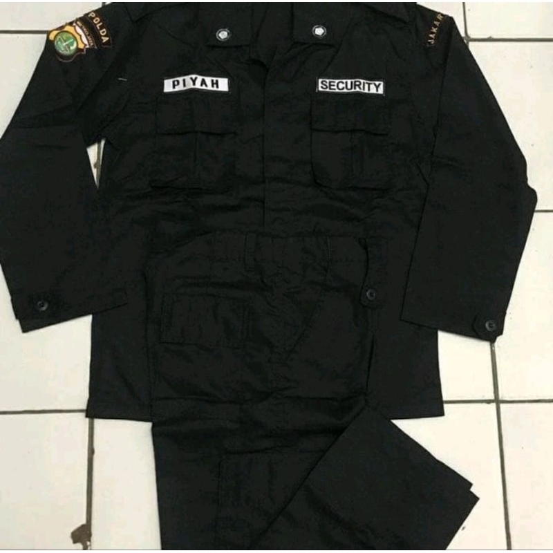 PDL HITAM SATPAM#FULL SET *BET LENGKAP *#BAHAN RIPSTOK(KOTAK -KOTAK)