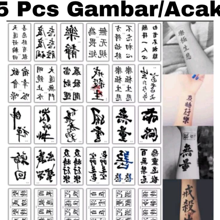 Pilihan Terbaik 5 Lembar Tatto Tato Temporary Temporer Motif Tulisan Kanji Jepang Tahan Air Anti Air