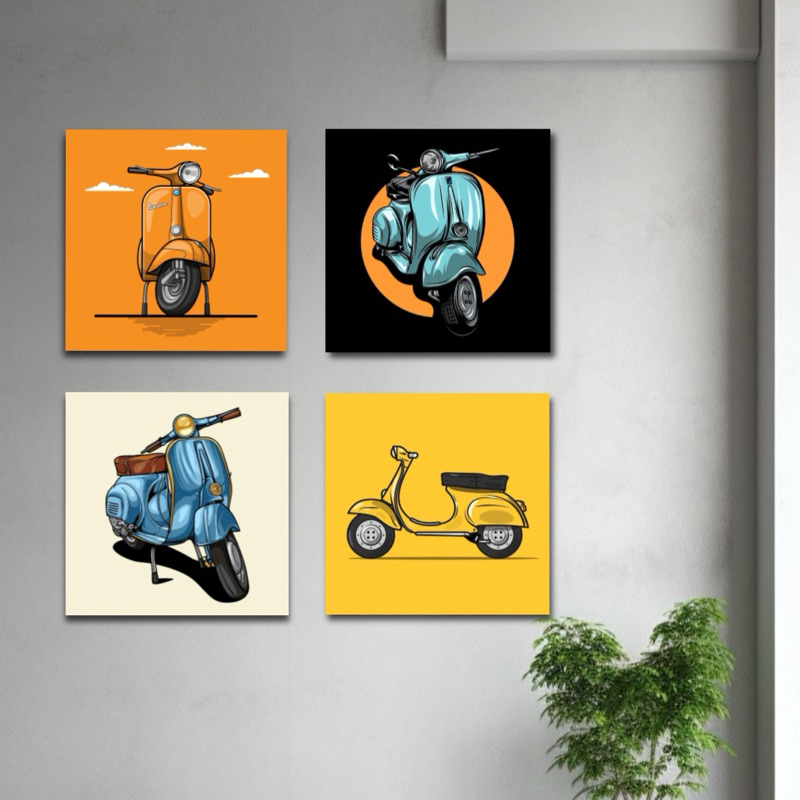 Walldecor VESPA KLASIK hiasan dinding pajangan poster kantor cafe rumah kamar kayu papan mdf 8mm