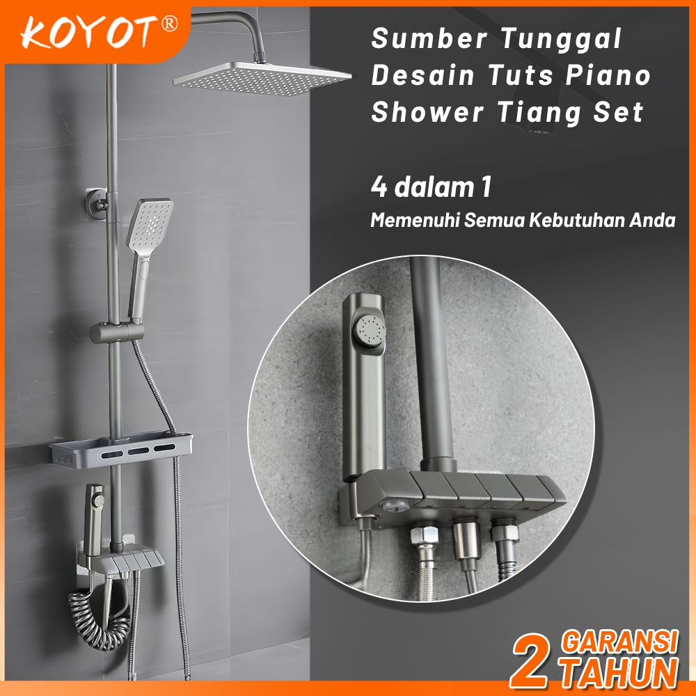 KOYOT Desain Tuts Piano Shower Kamar Mandi Full Set Sumber Tunggal Persegi Abu-abu 4 Ways  / Jet Sho