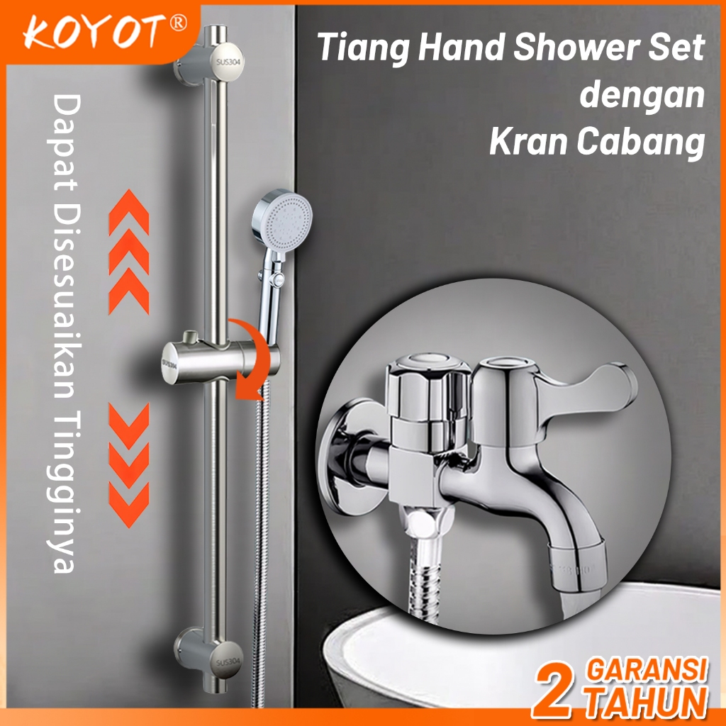 KOYOT Tiang Hand Shower Set dengan Kran Cabang / Hand Shower Multifungsi 5 Mode / Selang 1.5M