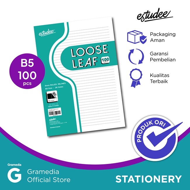 

Gramedia Malang - Estudee - Loose Leaf Motif Garis Warna Putih Ukuran B5 Isi 100 Lembar