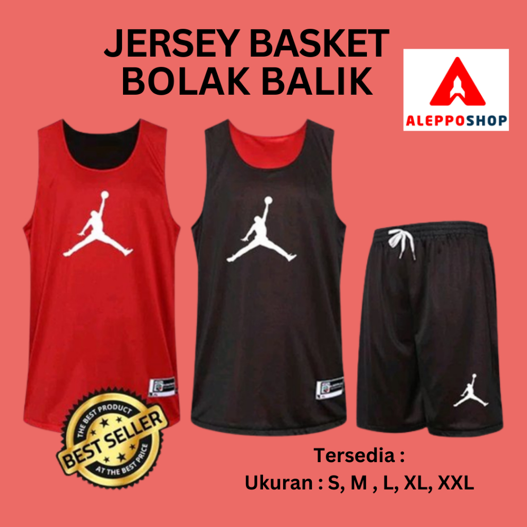 ALEPPOSHOP - Jersey Basketball Pria Wanita Kaos Bolak Balik Stelan Set Baju Celana Air Jordan Bahan 