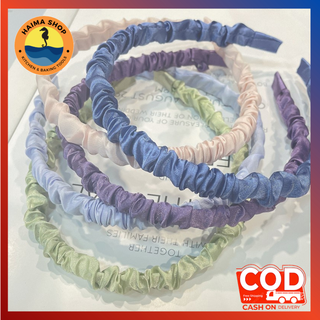 Bando Scrunchie Serut Satin Besar Korea Headband Ruffle Bandana Polos Wanita Bando Kain Scrunchie