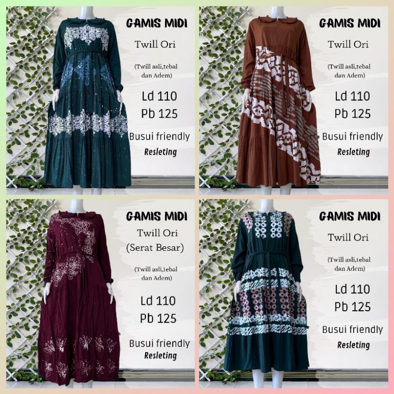 Gamis Midi Dress Midi Twill Ori Tebal Busui