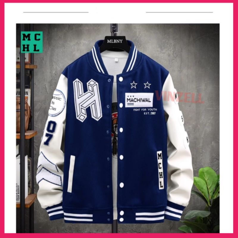 JAKET BASEBALL BIG SIZE (S-6XL) Jaket Varsity Kancing BOMBER LOGO H OVERSIZED XXL XXXL XXXXL XXXXXL 