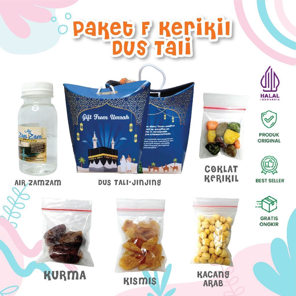 

Paket Oleh Oleh Haji dan Umroh dus Tali + Air Zamzam ori + Coklat Kerikil