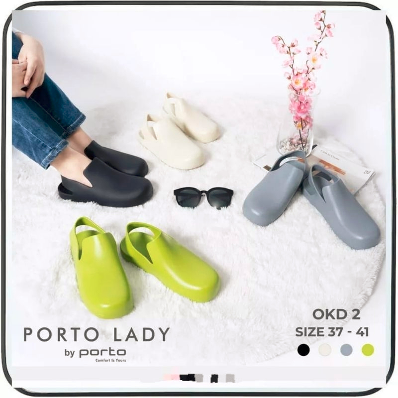 PORTO LADY OKD-2 Sepatu Boots Wanita Lucu Tahan Air Karet Elastis Model Botega Women Puddle Rubber