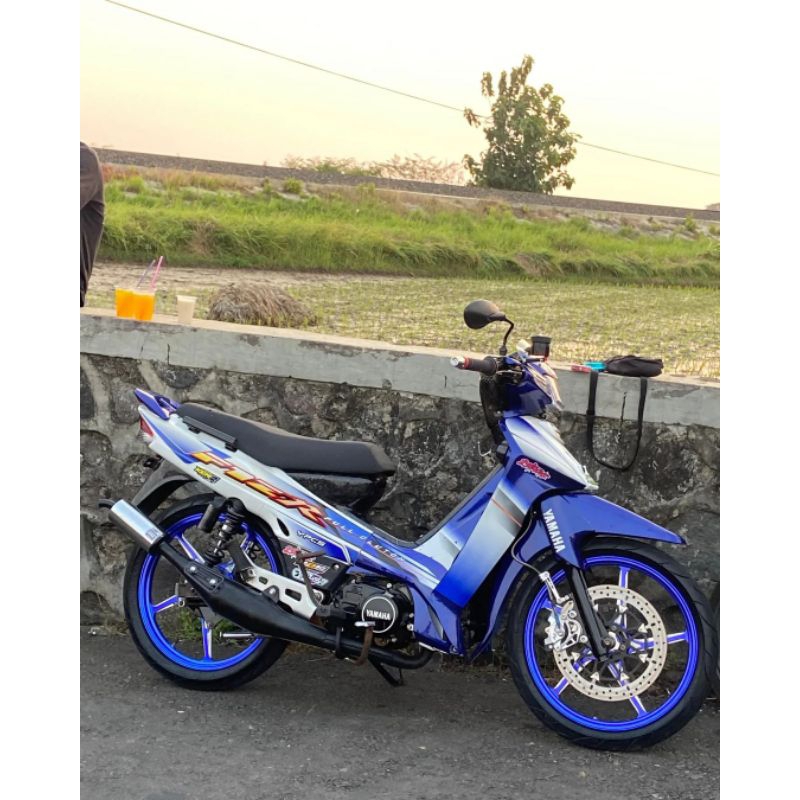 Stiker Striping Standar Ori Fiz R 2003 Fullcluth Putih biru hitam orange l STRIPING FIZR 2003 l Stri