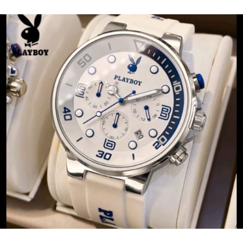 PLAYBOY Jam Tangan Pria Anti Air Original Quartz Kalender Luminous Multifungsi Nyaman Tali Silikon W