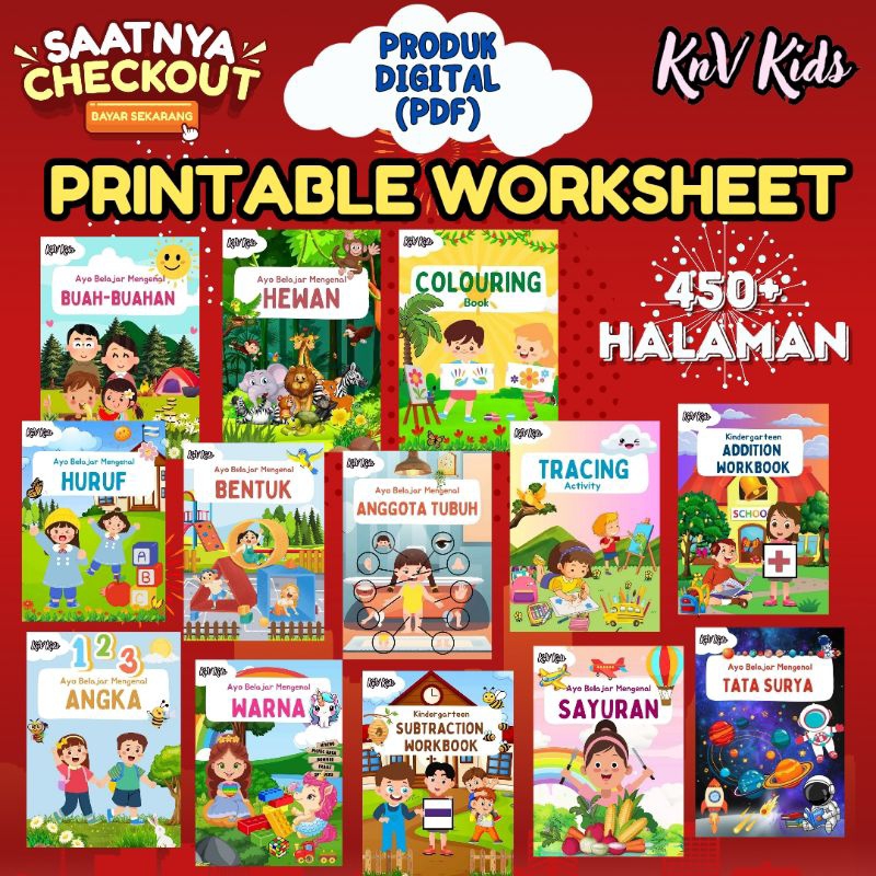 Printable Worksheet (file pdf) Lembar Kerja Belajar Anak (2-6 tahun)