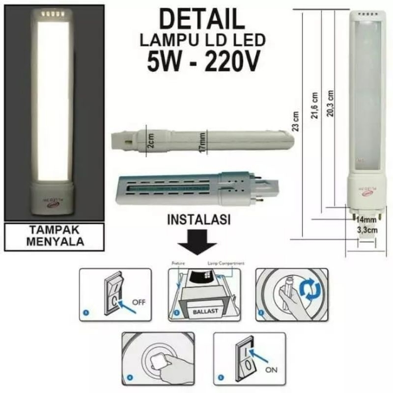 lampu PL LED 5 Watt Refill untuk lampu meja LED