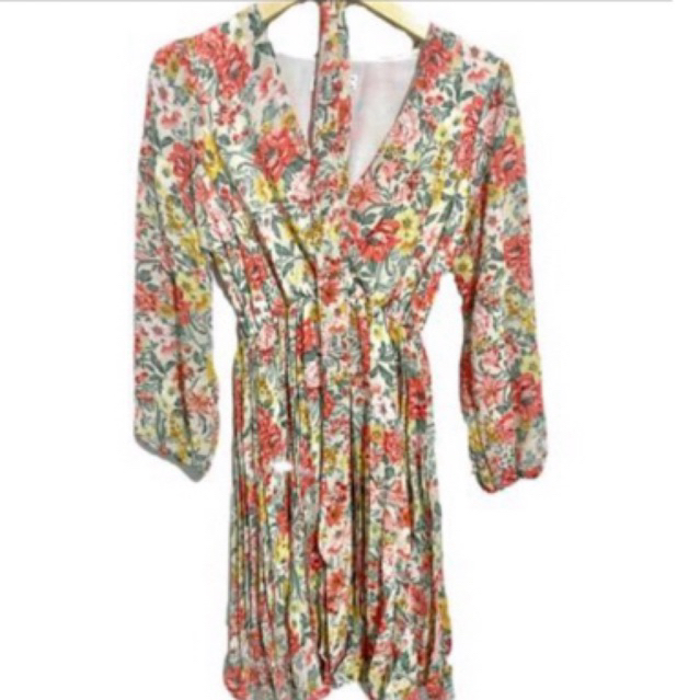 Dress V-Neck Premium Korea Lengan Panjang Motif Bunga