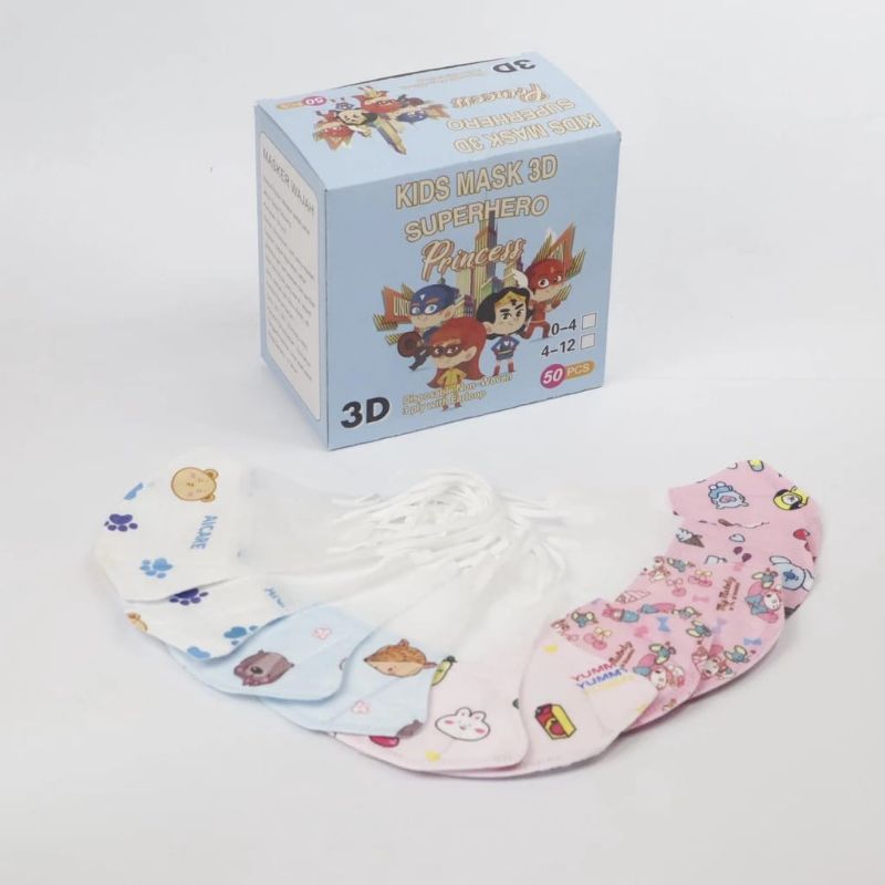 Masker Duckbill Anak isi 50 pcs MOTIF HITAM PUTIH WARNA WARNI