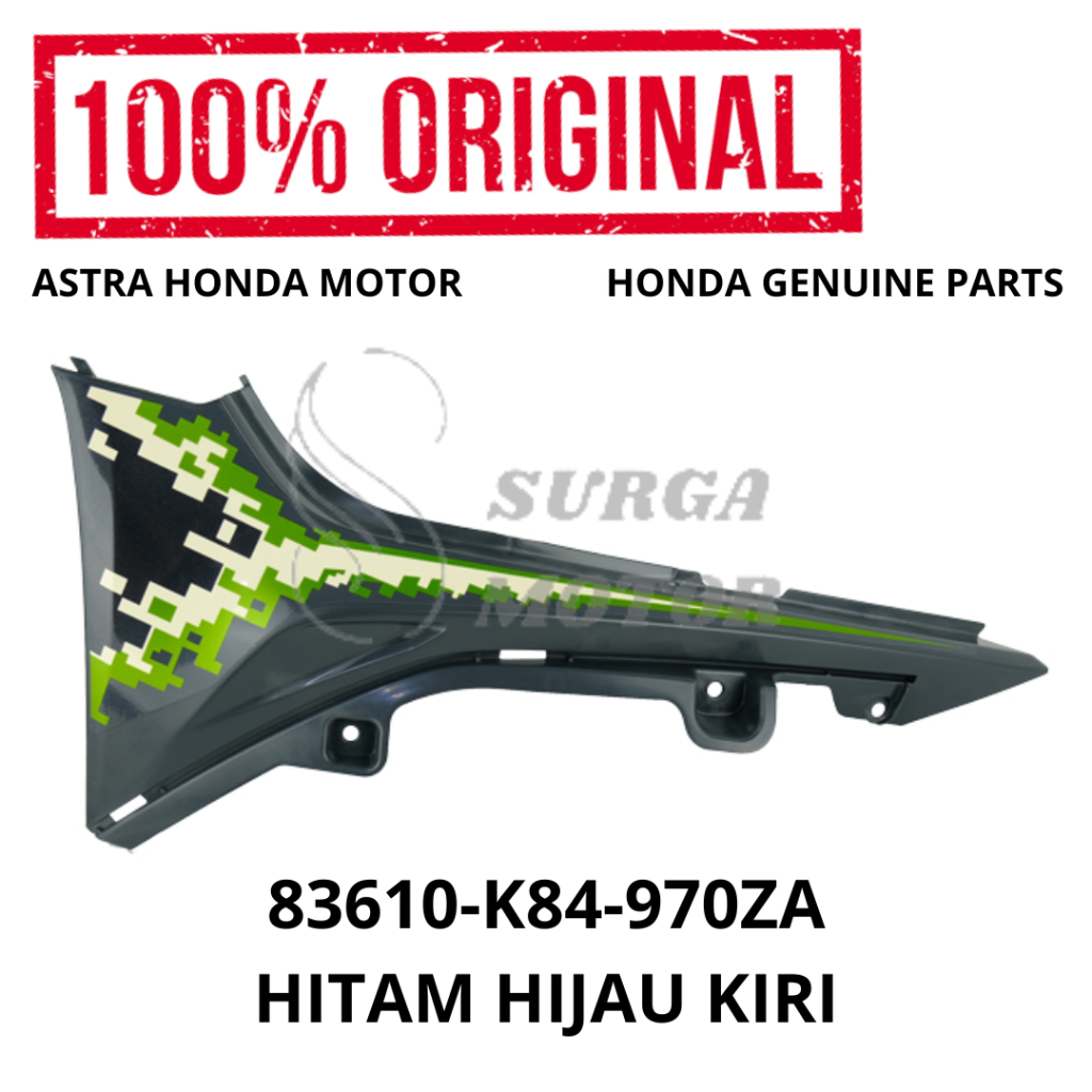 Cover Sambungan Body Kiri Hitam Hijau Tipe 1 Honda CRF150L K84 Original AHM 83610-K84-970ZA Set Illu