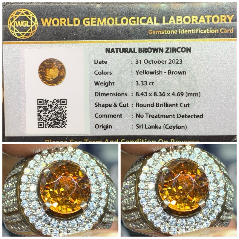 Natural Brown Zircon 3.33 carat + Ring Perak Microsetting