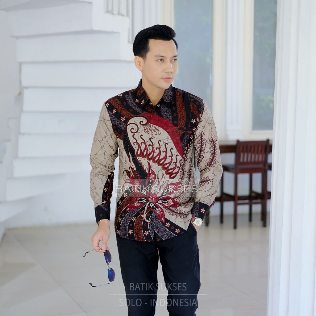 BUNGA Kemeja Batik Pria Slimfit PREMIUM Lengan Panjang Lapis Furing Katun Halus Primisima Full Furin