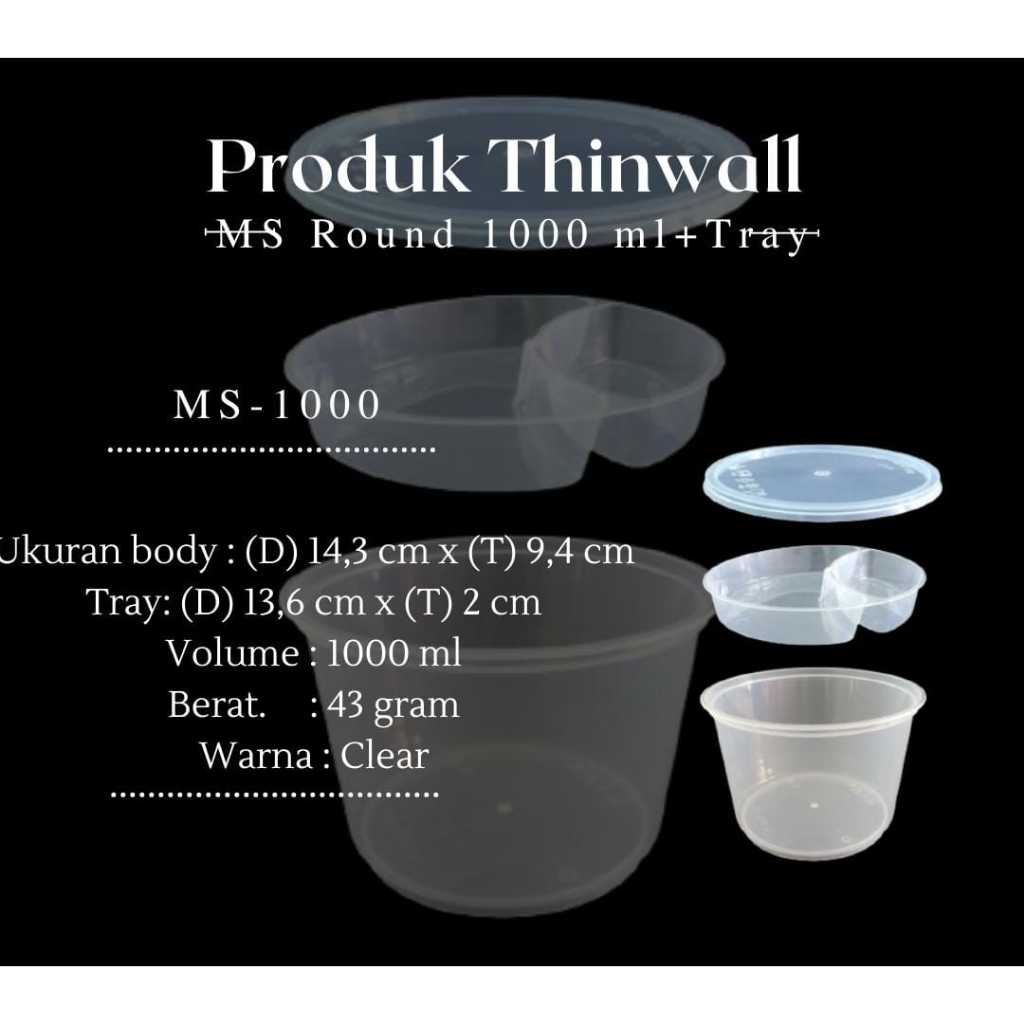 Thinwall Round 1000 + inner tray ml 50 pcs / Tempat makanan 1000 ml 50 pcs / Food container (MS-1000