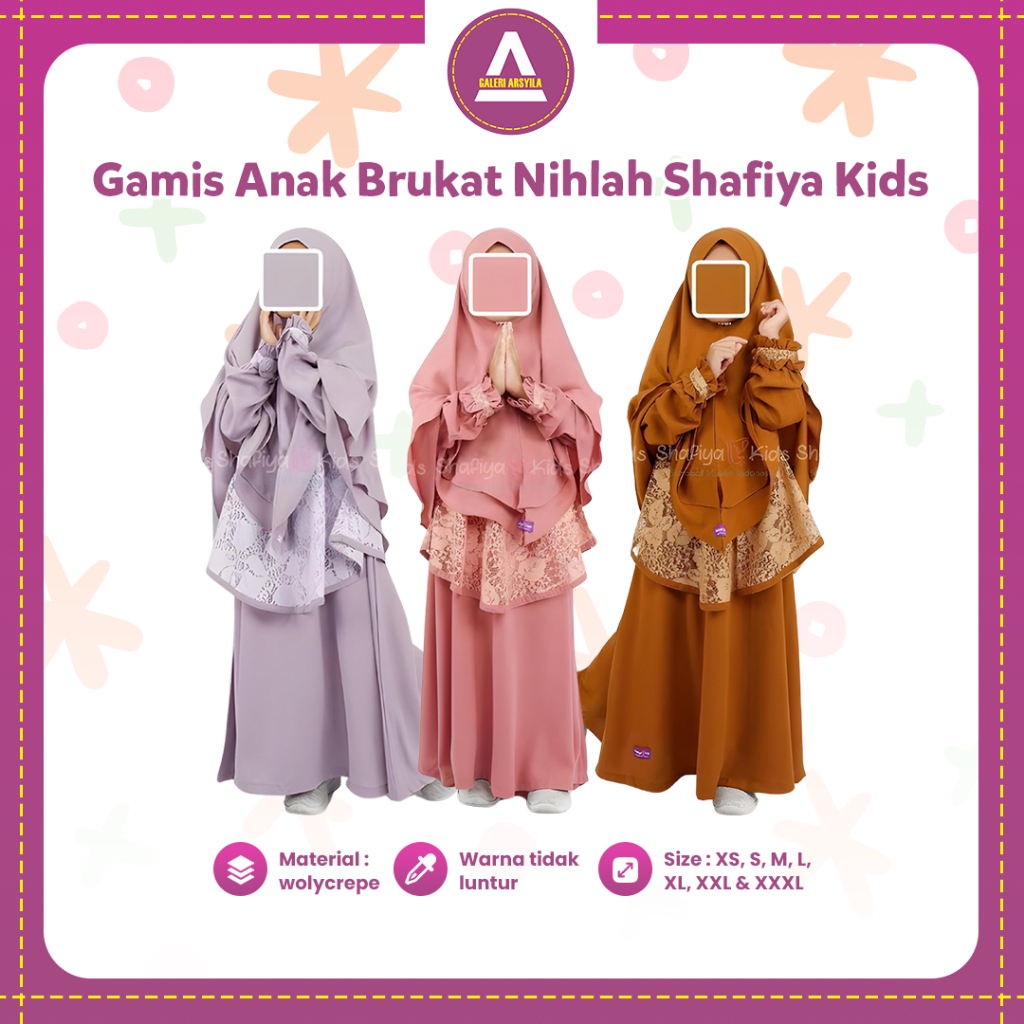 Gamis Anak Brukat Nihlah Shafiya Kids Baju Muslim Pakaian Terusan Bahan Wolycrepe Premium Brokat