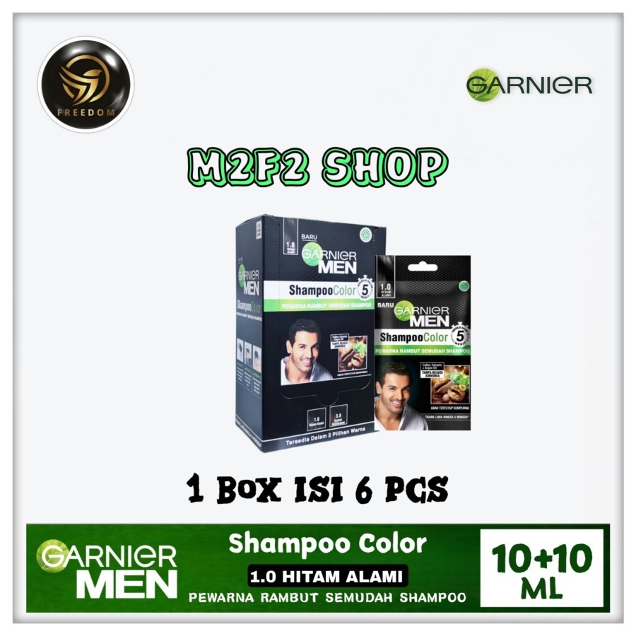 Garnier Men Shampoo Color 1.0 Natural Black | Pewarna Rambut Semudah Shampo Hitam Alami Sachet - 10 