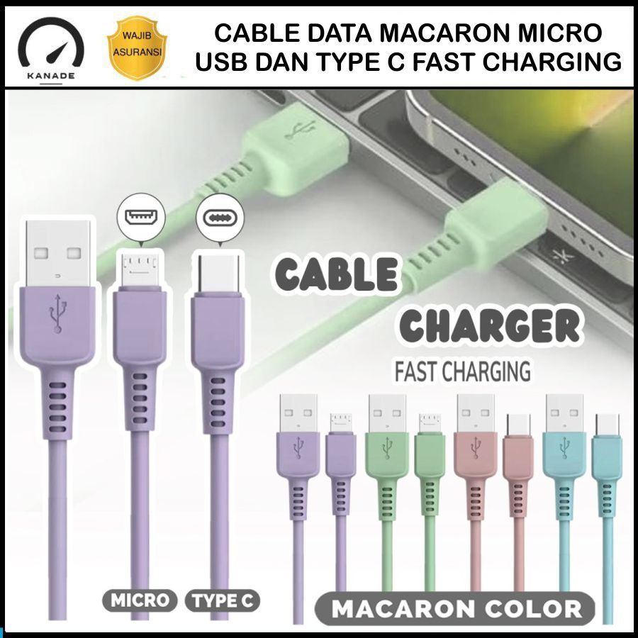 Kabel Data Charger Macaron Micro Type C Casan Handphone Fast Charging