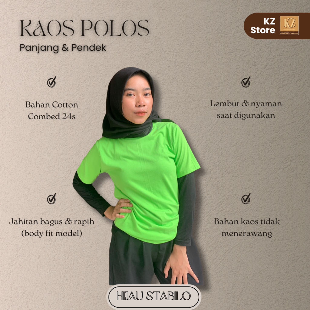 Kaos Oblong Cotton Combed 24's Hijau Stabilo Body Fit