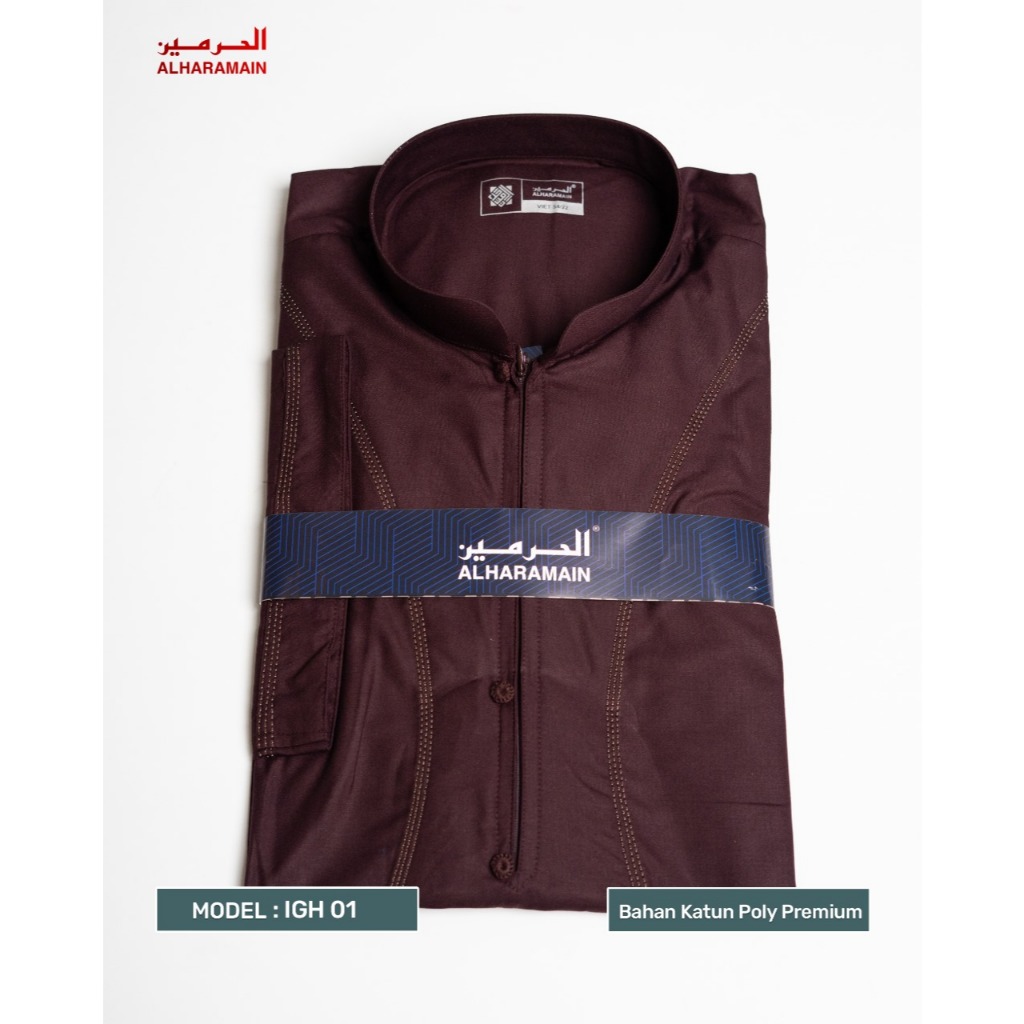 AL Haramain Jubah / Gamis Pria Dewasa Premium Resleting (IGH 001) | Navy | Biru Muda | Coklat Tua | Hijau Botol-Coklat Tua