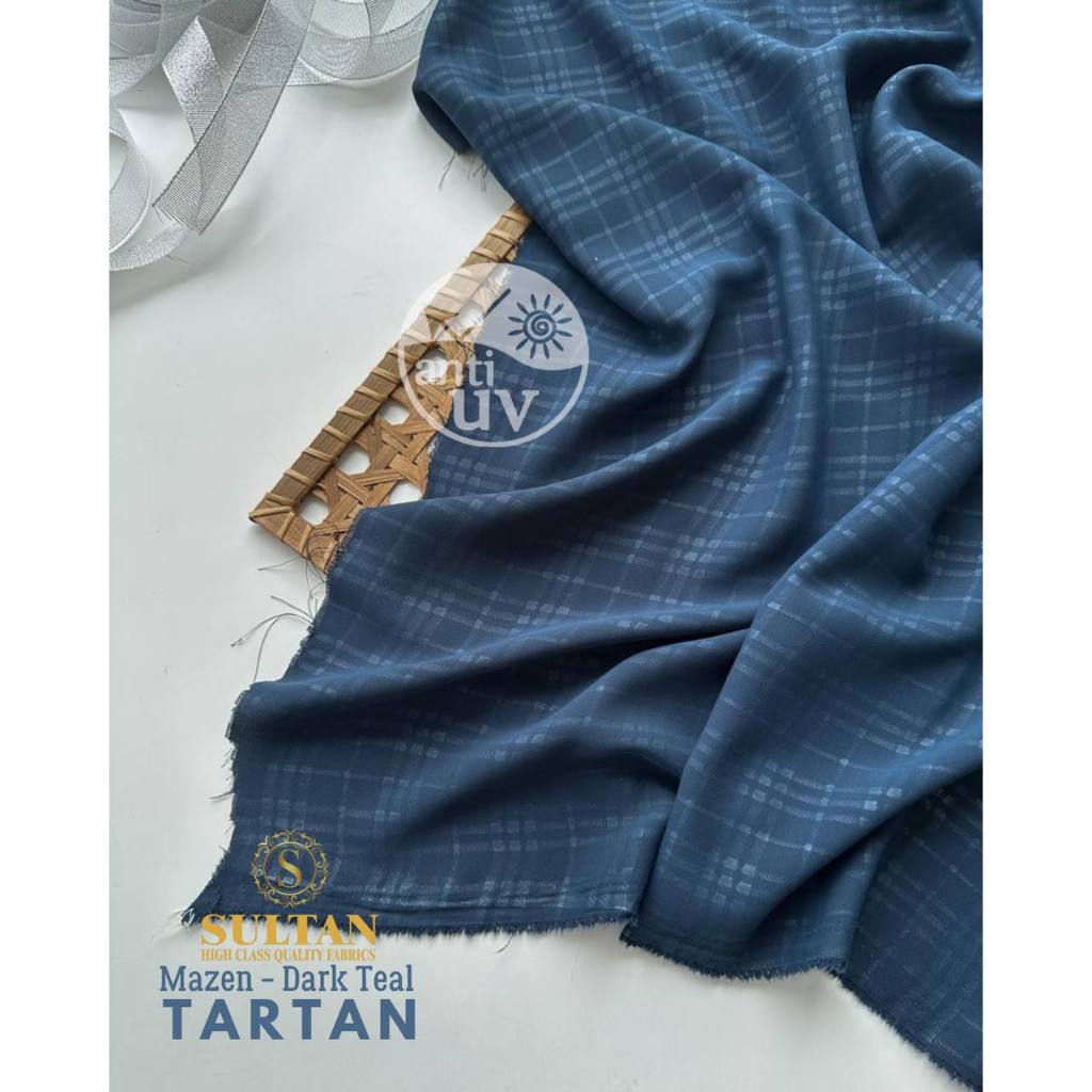 50CM EMBOS TARTAN MAZEN DARK TEAL ANTI UV KAIN ABAYA SULTAN (MEREK LAMA: MARZAN)