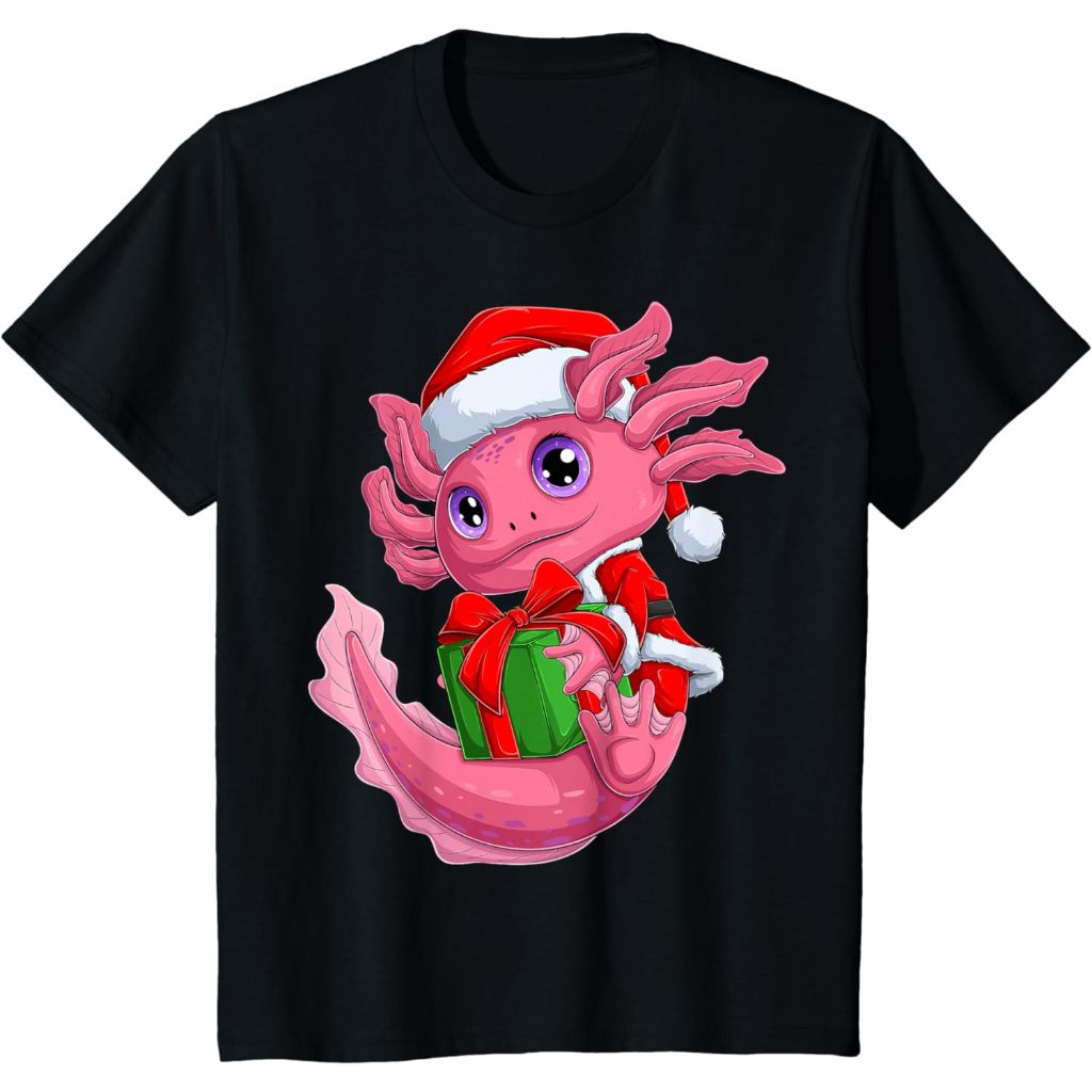 Kaos Anak Christmas Axolotl Shirt Funny Santa Axolotl Costume Xmas T-Shirt
