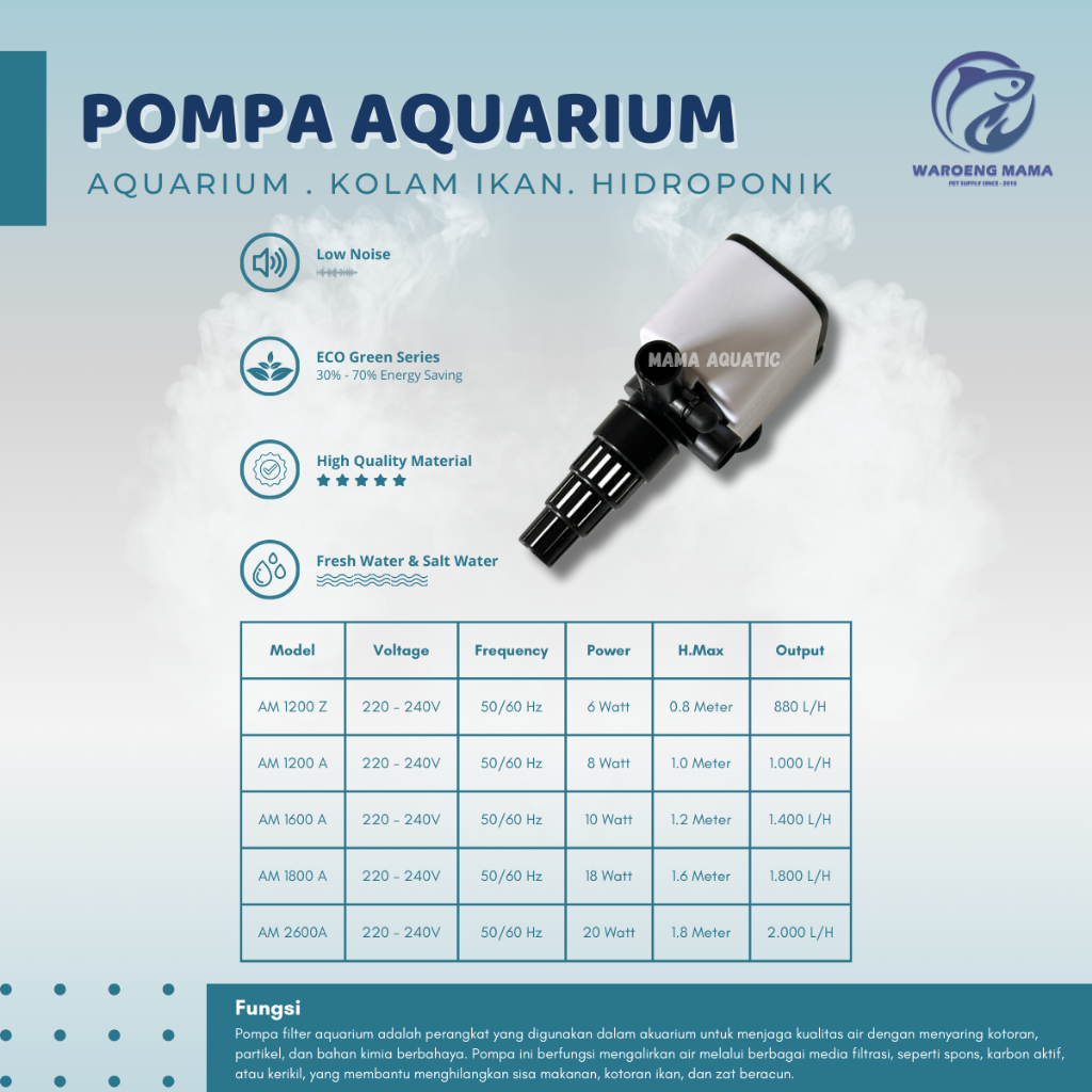 Kadung Tresno Pompa Air Aquarium Armada Am 1200 1600 1800 2600 Mesin Filter Aquarium Hemat Listrik