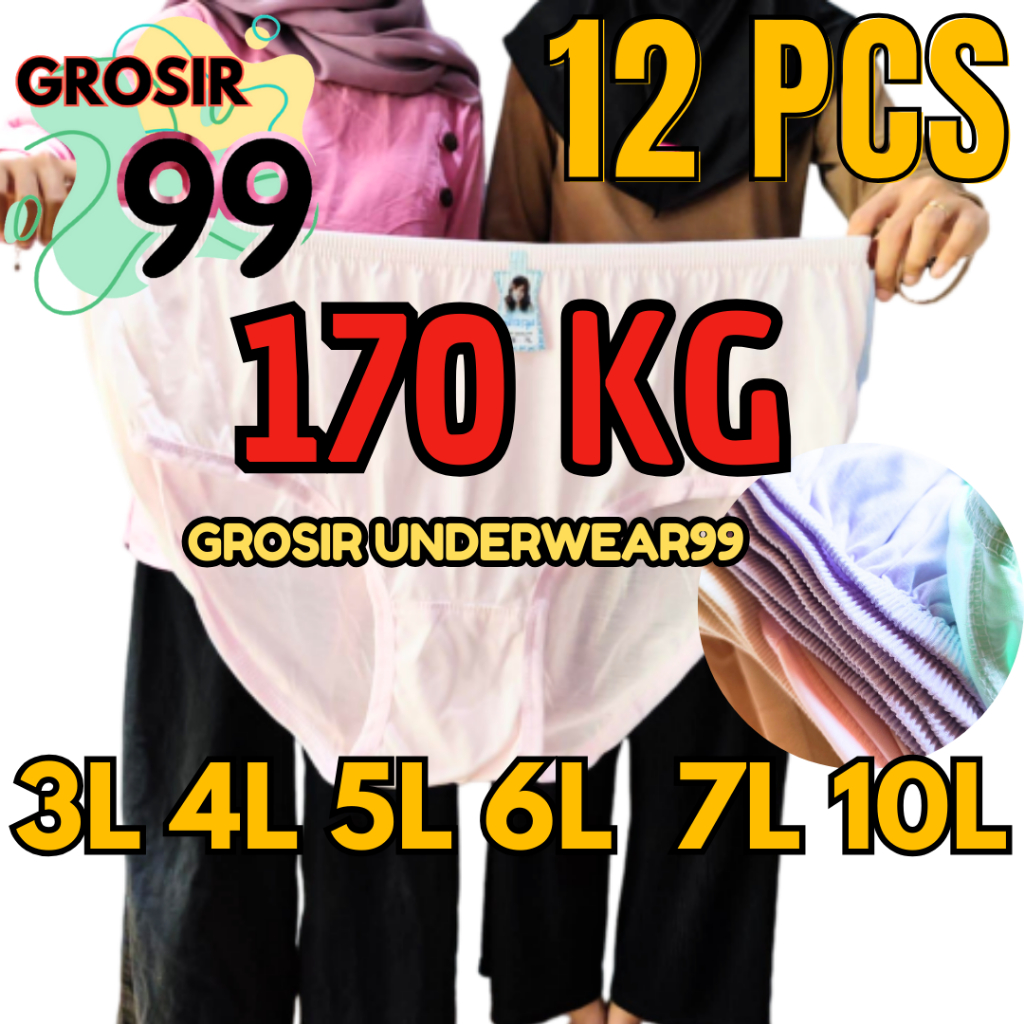 12 PCS SUPER JUMBO Celana Dalam Wanita Jumbo Big Size CD BUMIL Wanita Dewasa CD Wanita Elastis Melar