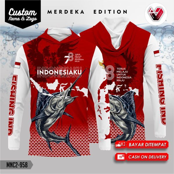 Kaos Baju Jersey jersy mancing fishing mania marlin kerudung kupluk Lengan Panjang GRATIS tambah nam