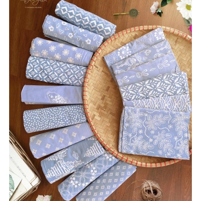 HOT Kain Batik Cap Series Dusty Blue