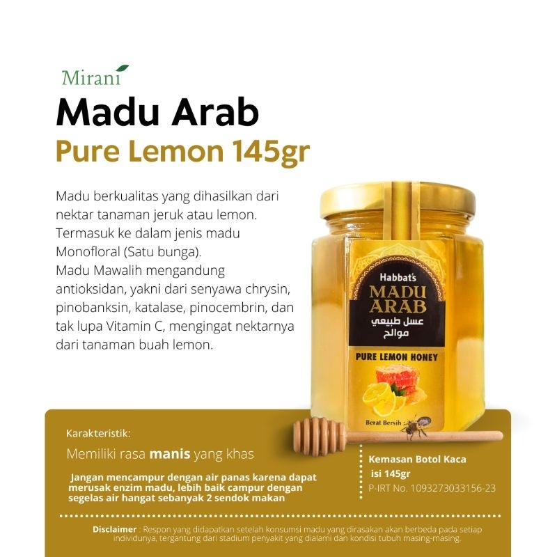 

Madu Arab Pure Lemon 145gr - Mirani