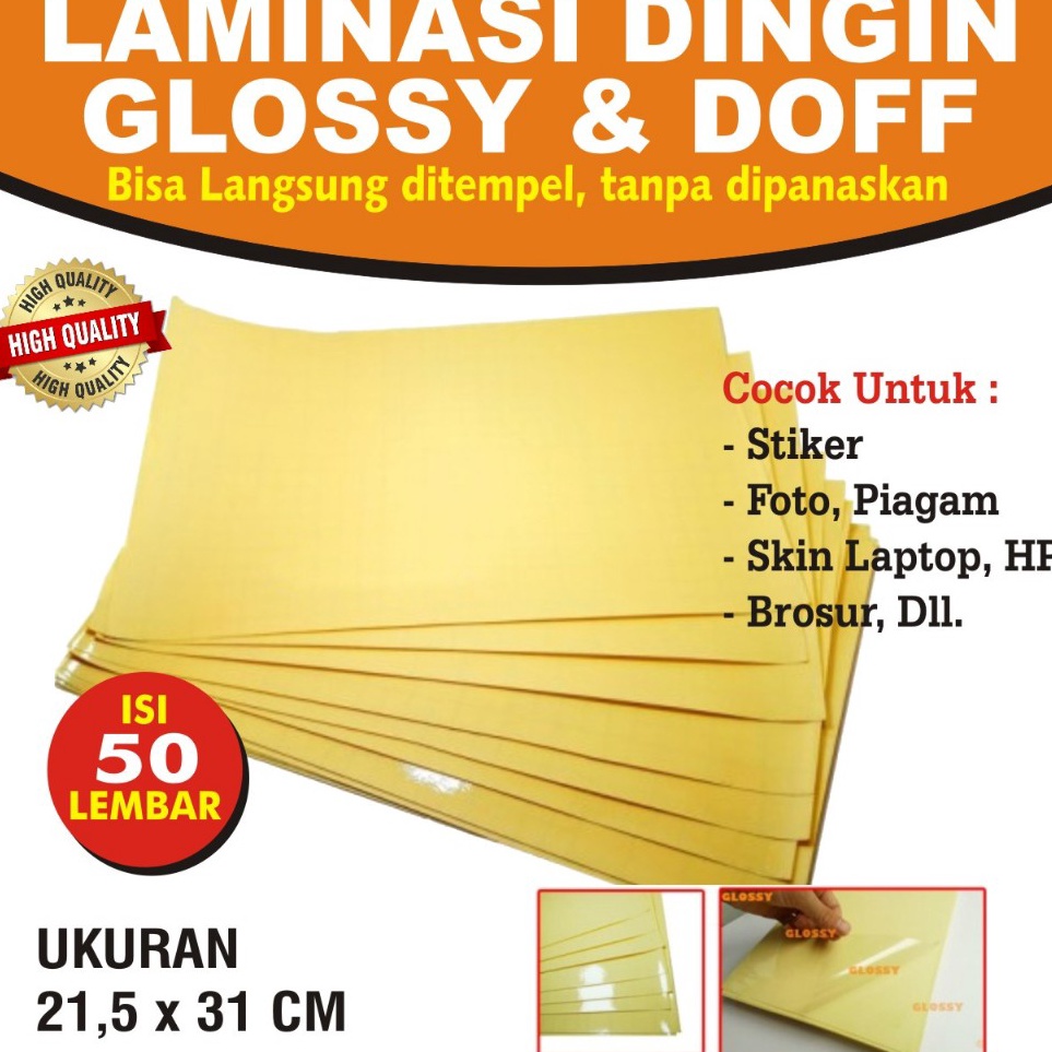 

Plastik Laminasi Dingin A4 isi 5 lembar Motif Glossy Sticker Bening Transparant Pelapis Kes Foto Glossy Photo Paper