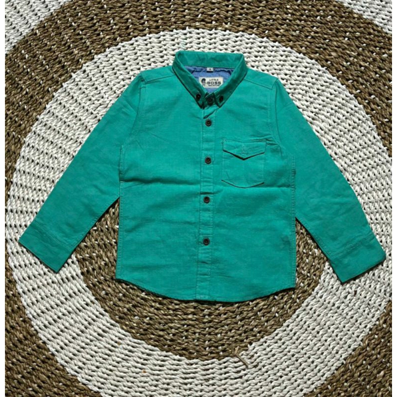 kemeja anak lengan panjang warna hijau mint polos bahan katun premium