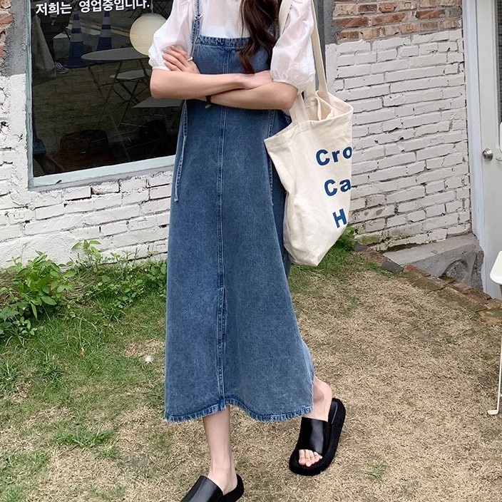 FSASH SALE Overall dress jeans wanita overall rok jeans panjang wanita rok korean style jumpsuit rok