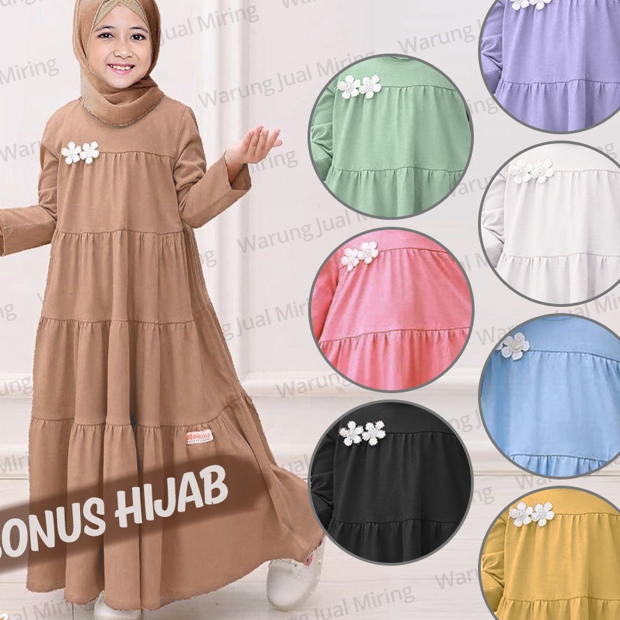COD Setelan Gamis  Hijab Anak Remaja 116 Tahun Set Baju Muslim Anak Perempuan Gamis Jilbab Kerudung 
