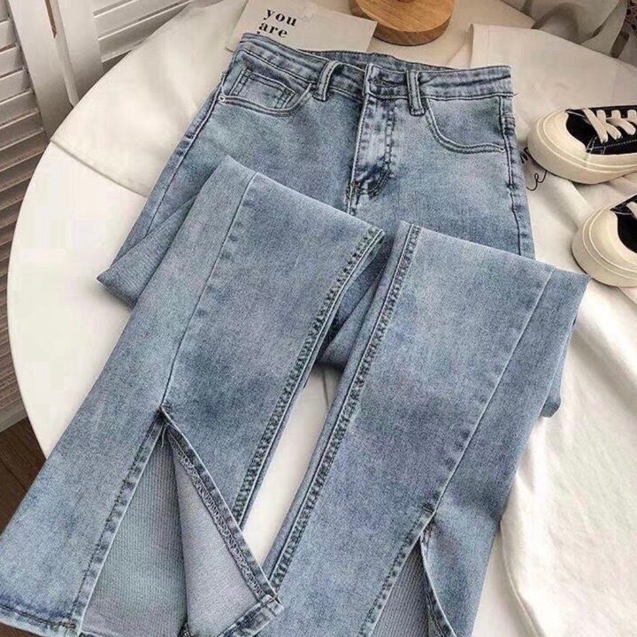 88 Beevalue Celana Jeans Panjang Wanita Highwaist BootCut  CutBray Stretch Ngaret Motif Belah Depan 